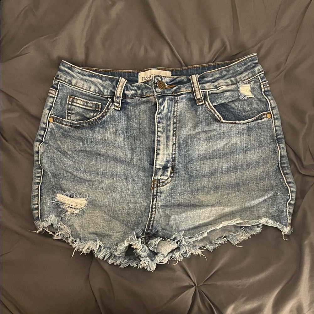 Blue Distressed Jean Shorts